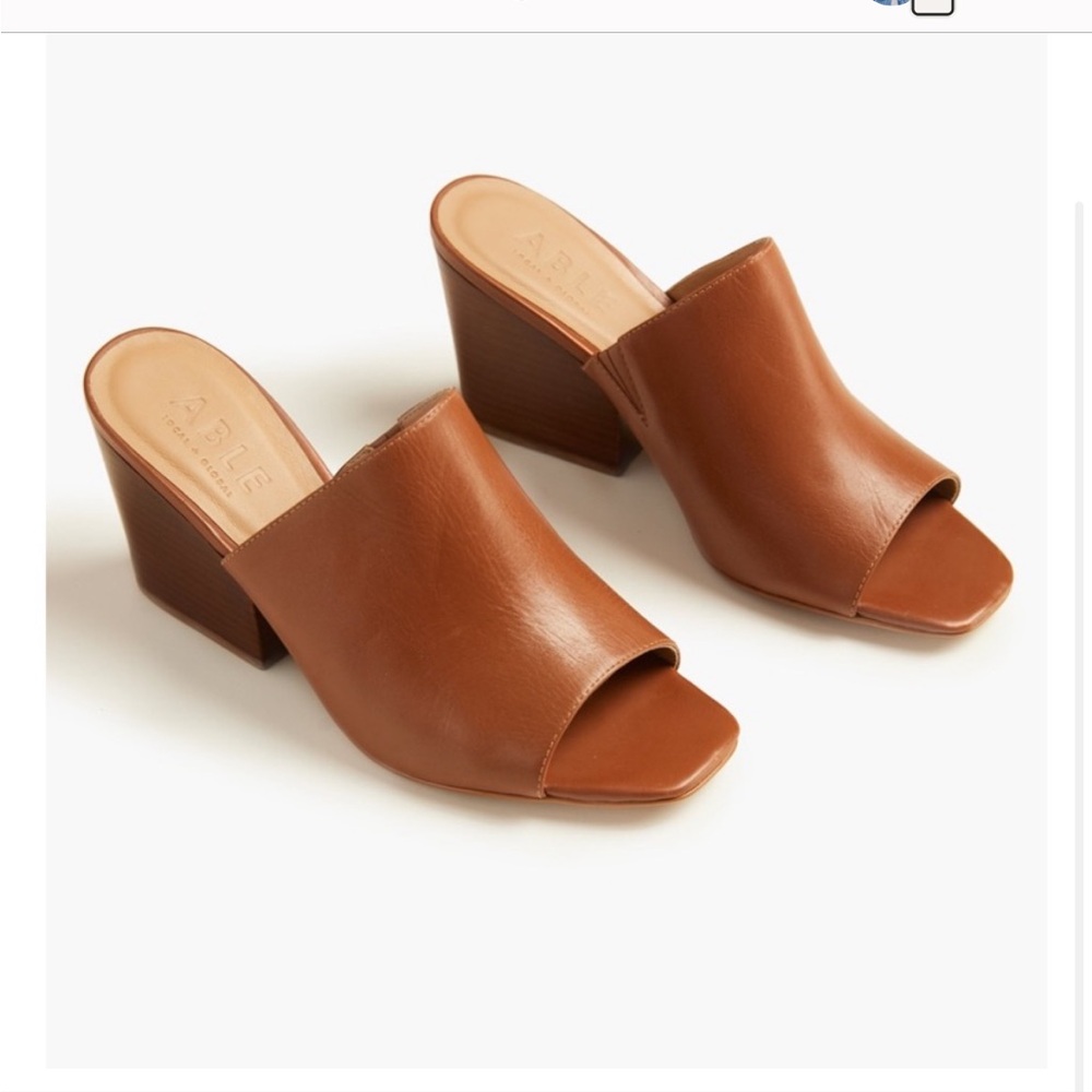 Able Rojas Cognac‎ Leather Heeled Slides Sandals Size 10